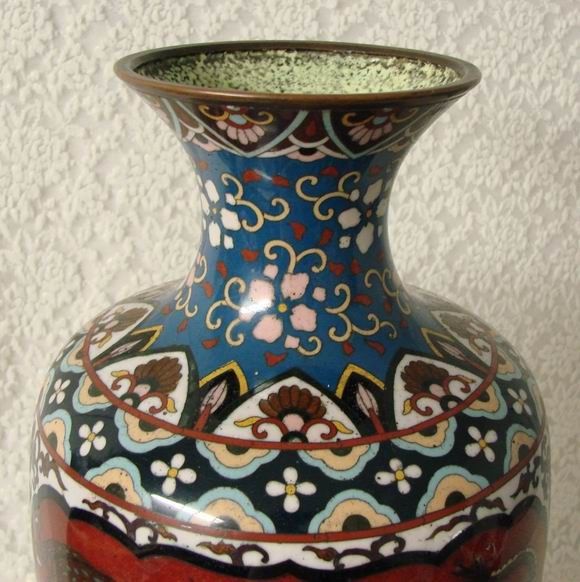 19th C Japanese Cloisonne Dragon Phoenix Vase 18 H  