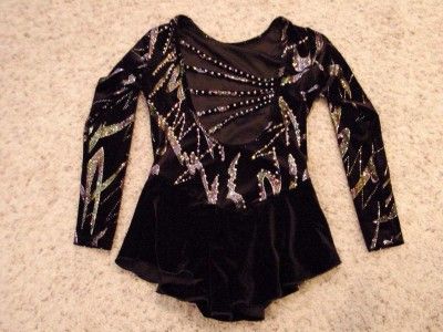 Womens S Dance Skate Gymnastics Black Velour Performance Leotard 