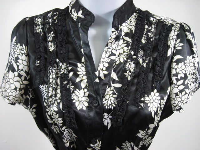 ANTILIA FEMME Womens Black White Polyester Blouse Sz M  