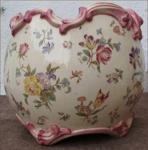 Antique Jardiniere FlowerPot French Majolica Longchamp 1880  