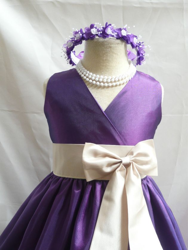 PURPLE CHAMPAGNE WEDDING DAVIDS FLOWER GIRL DRESS 1 14  