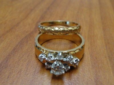 VINTAGE 14K YELLOW GOLD DIAMOND TRUBRITE WEDDING SET 8 GRAMS  