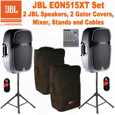   Powered 15 EON 515XT Speakers, Covers, Mixer, Stands and Cables New