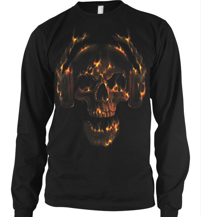 Hot Head Flaming Skull With Headphone Gothic Thermal  