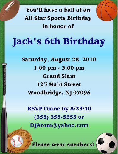 All Sports Football Baseball Invitations/Birthday Party  