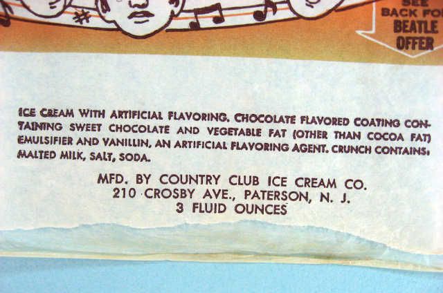 BEATLES ICE CREAM BAR WRAPPER 1960s  