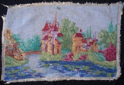 Vintage needlepoint tapestry castle near the river 23  