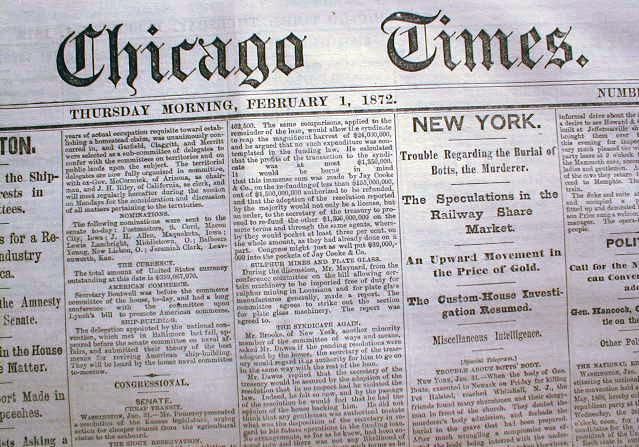 Rare 1872 CHICAGO TIMES newspaper After the Great Fire  