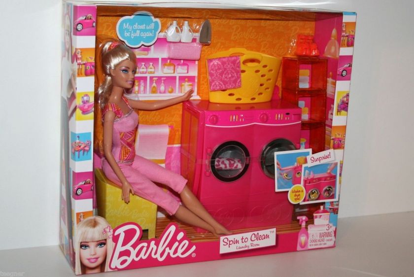 BARBIE SPIN TO CLEAN LAUNDRY ROOM AND DOLL; NEW  