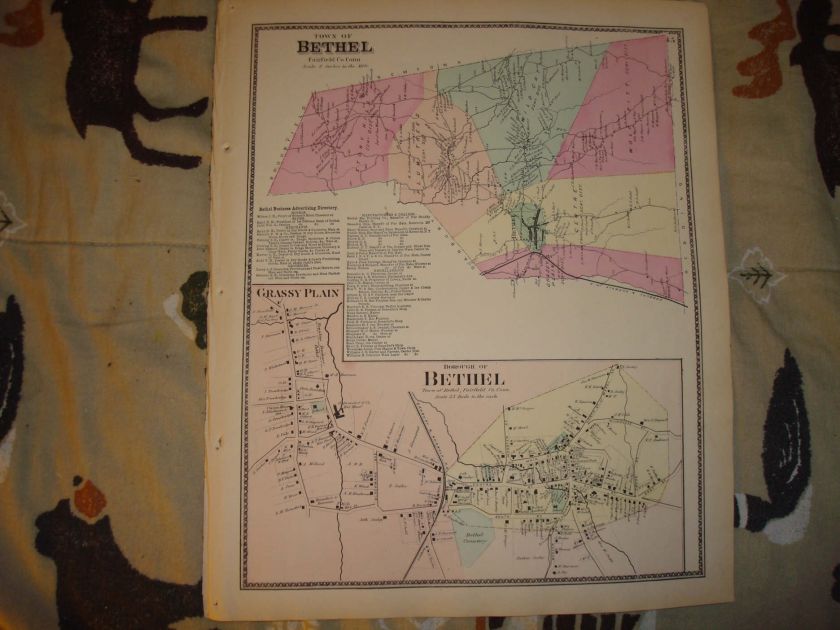 1867 BETHEL FAIRFIELD COUNTY CONNECTICUT ANTIQUE MAP NR  