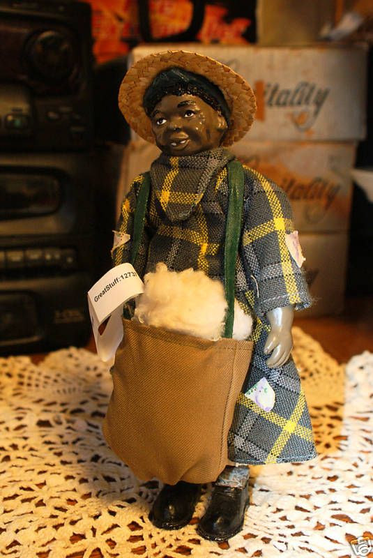 VINTAGE BLACK AMERICANA FEMALE COTTON PICKER DOLL  