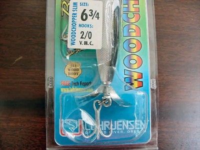 New Big Game Woodchopper Slim Silver Foil Wooden 6 3/4 Propeller Bait 