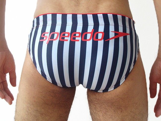 Speedo Mens Brief Bikini Swimsuit White/Navy L 30 32  