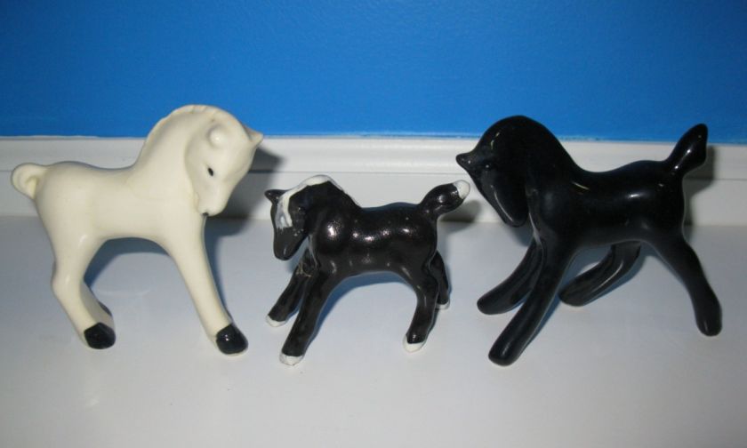 Vintage Porcelain Horse Foal Figurine Set Black White Mix Very cute 