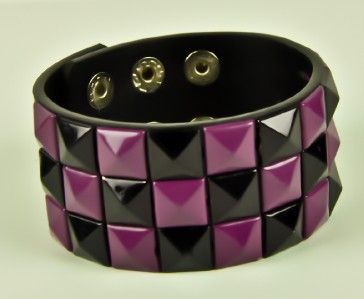 BLACK & PURPLE CHECKERED WRISTBAND EMO PUNK 80s GOTHIC  