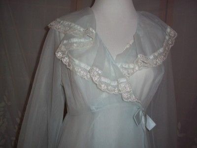   Shadowline Peignoir Set 40s 50s Embroidery Blue Ribbons Double Nylon