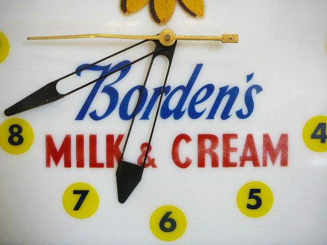 Old Farm Dairy Bordens Milk Cream Elsie Cow Advertised Store Lit Clock 