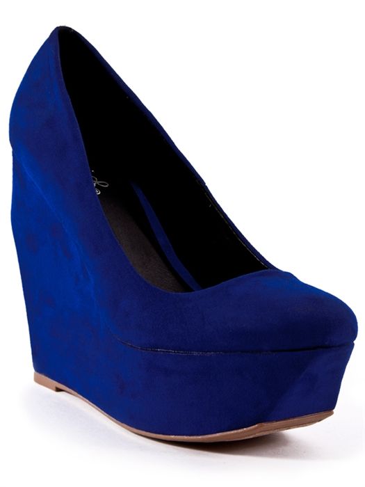 NEW QUPID Women Architectural Platform Wedge Heel Pump sz Cobalt Blue 