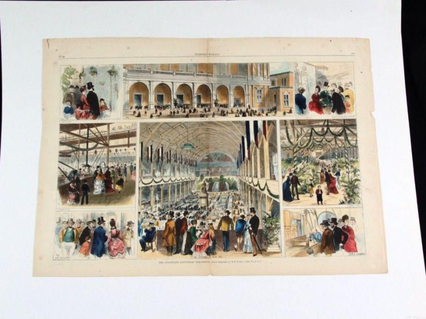   1872 HARPERS WEEKLY HAND COLORED WOOD ENGRAVING CINCINNATI EXPO  