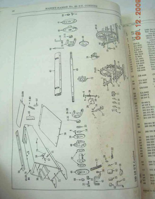 1958 vintage 60 PT COMBINE PARTS BOOK massey harris  