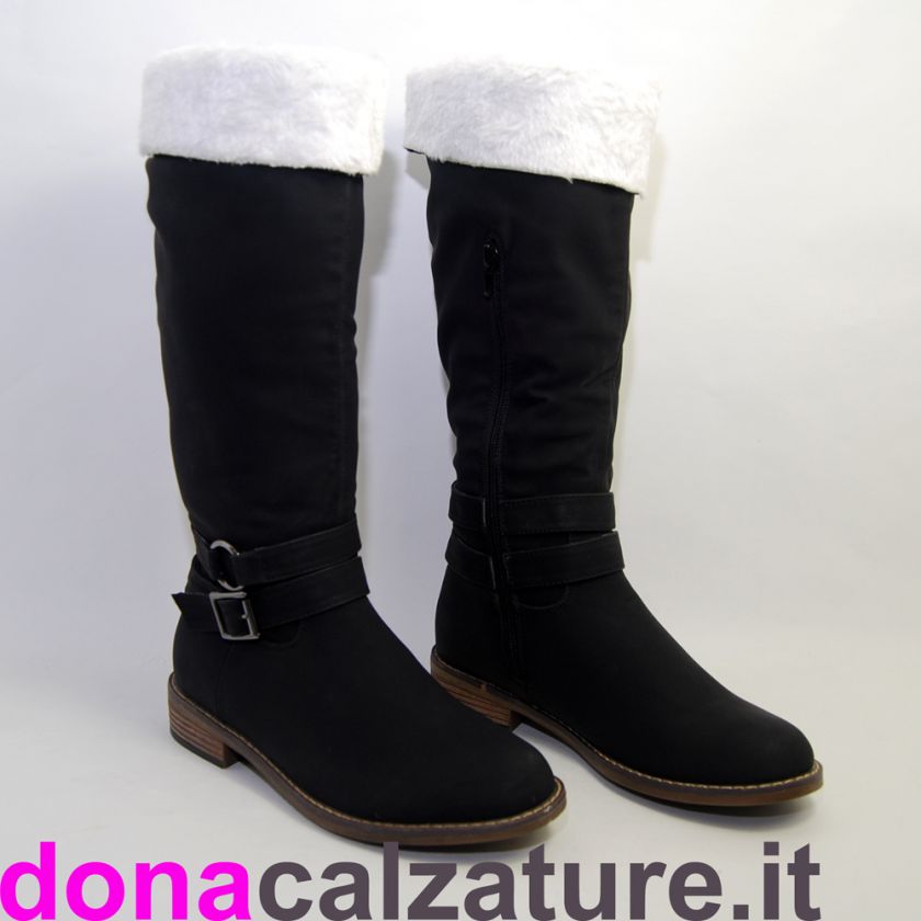 SCARPE DONNA STIVALI STIVALETTI 38 TACCO BASSO PELO FIBIA MODA DONA 