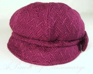 Charter Club Womens Boucle Bow Knit Cabbie Cap Berry Hat  