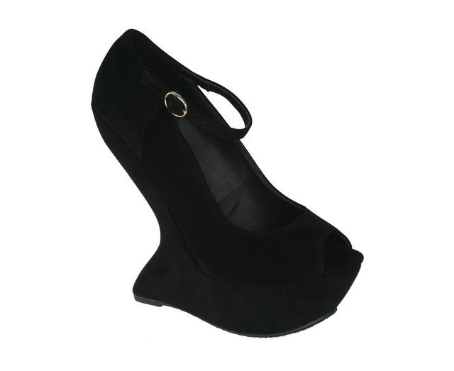   Women¡¯s peep toe maryjane pump on wedge s with suede upper material