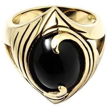 BLACK ONYX MYSTERIOUS EYE GOLD BRASS BIKER RING Sz 9  