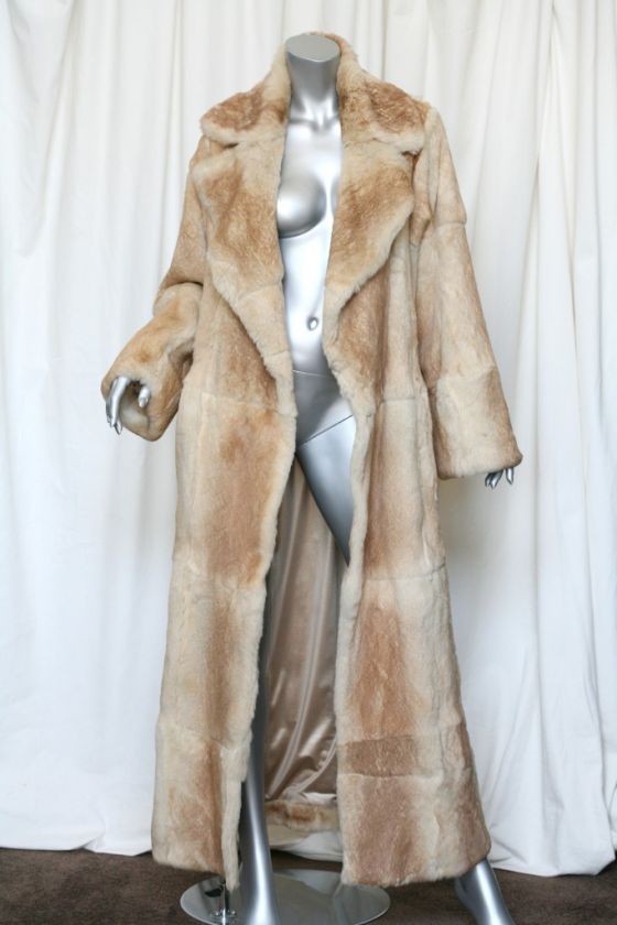 PLEIN SUD FAYCAL AMOR Full Length *RABBIT FUR MAXI LONG COAT*Creamy 