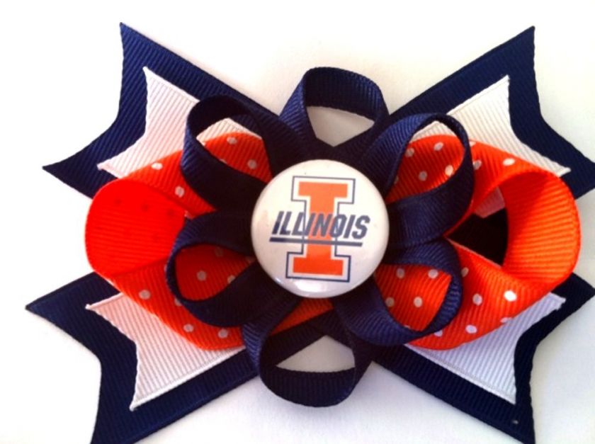 Illinois Fighting Illini Hair Bow Alligator Clip NCAA  