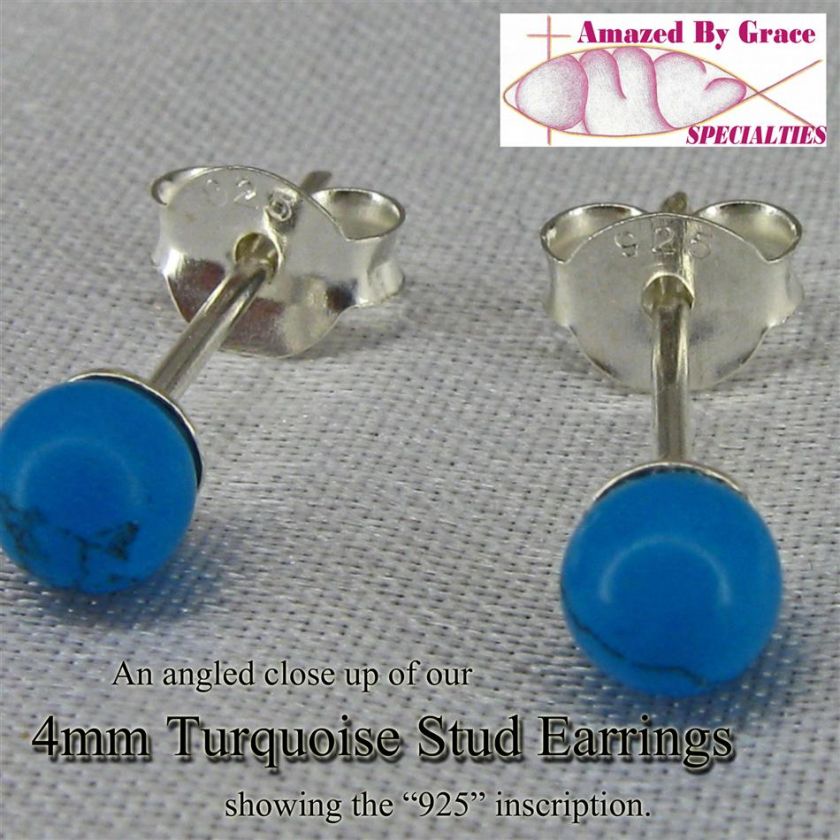 Sterling Silver 4mm Turquoise Ball Stud Earrings  