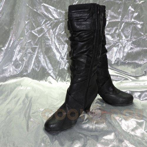   Scrunch Slouch Fold Over Mid Calf High Heel Boots MAGGIE 69 Black