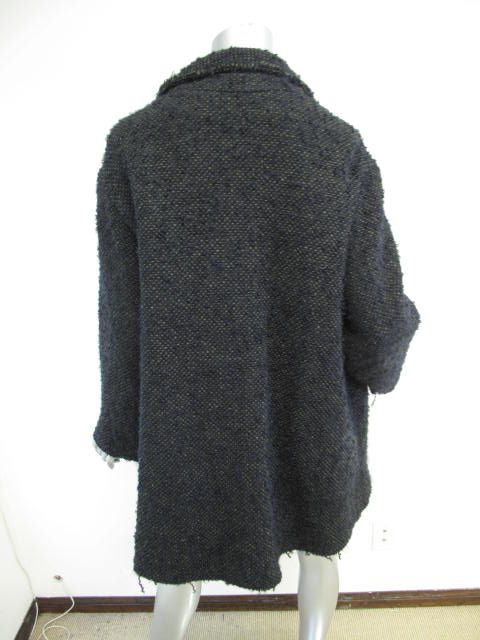   Navy/Green Tweed Hidden Button Down Long Sleeev Chunky Coat 36  