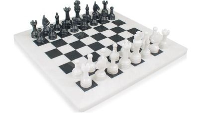Classic White Onyx & Black Marble Chess Set   16  