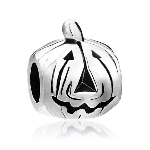 PUGSTER HALLOWEEN PUMPKIN SILVER CHARM BEAD FOR BRACELET S12  