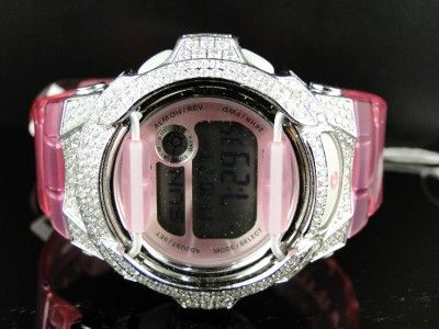 BRAND NEW G SHOCK PINK BABY G LADIES WOMENS WHITE SIMULATED DIAMOND 