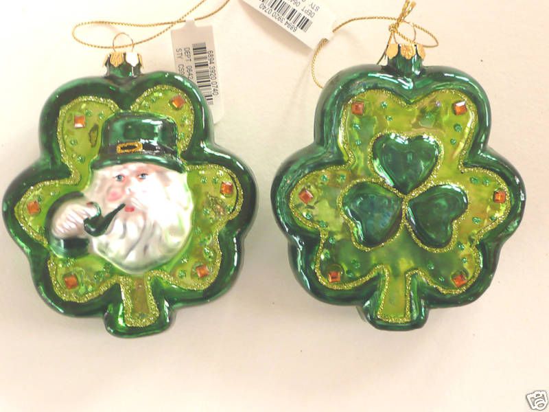 IRISH LEPRECHAUN Shamrock GLASS ORNAMENT NEW  