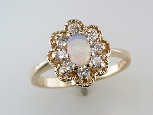   Antique Victorian 3/4ct Opal & Diamond Gold Engagement / Cocktail Ring