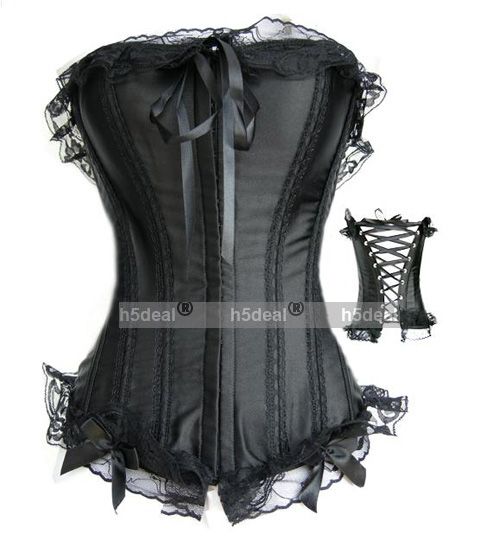 New Sexy lace trim burlesque overbust corset Bustier J  