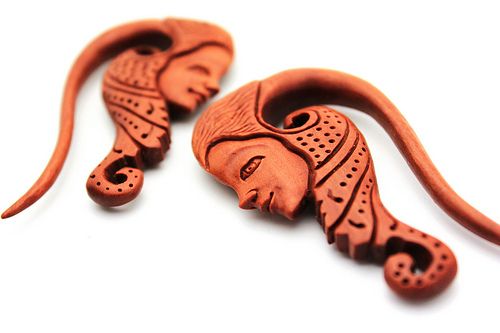 WOOD HINDU GODDESS OF BEAUTY HANGING EAR GAUGE PLUG ORGANIC shiva 