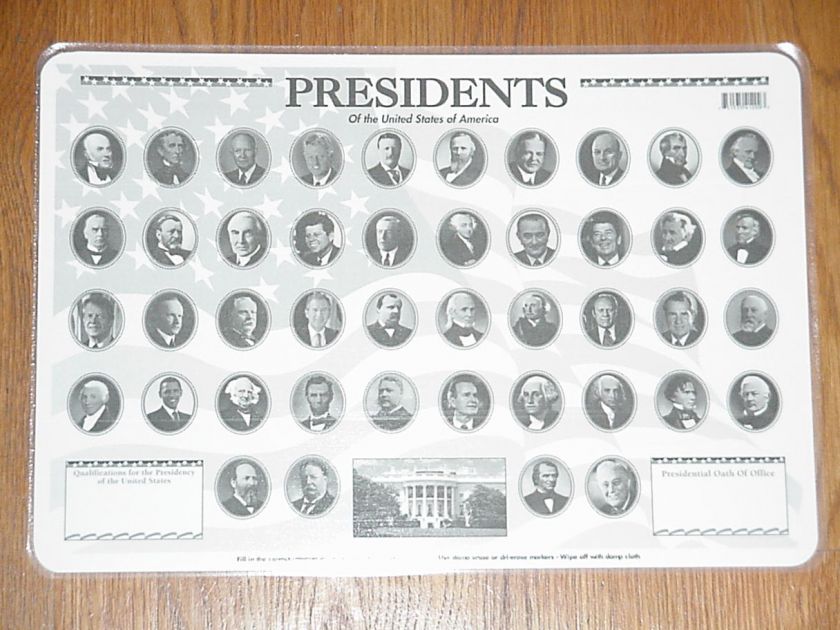 Learning Placemats   US Presidents *NEW* M. Ruskin Co.  