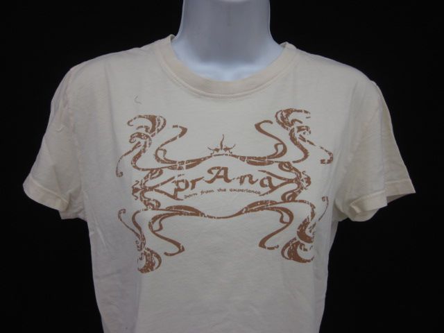 PRANA Beige Crew Neck Short Sleeve Graphic T Shirt Sz L  