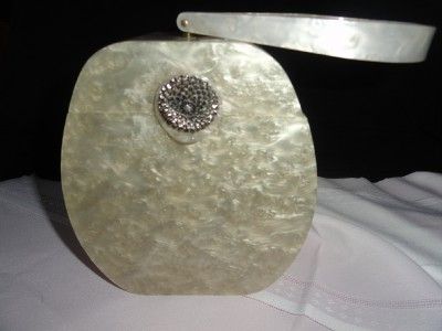 Vintage Gray Marble Signed Wilardy Lucite Handbag W/ Mirror Unique 