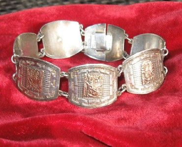   Sterling Silver Panel Bracelet Mayan Aztec Incan Peru Mexico  