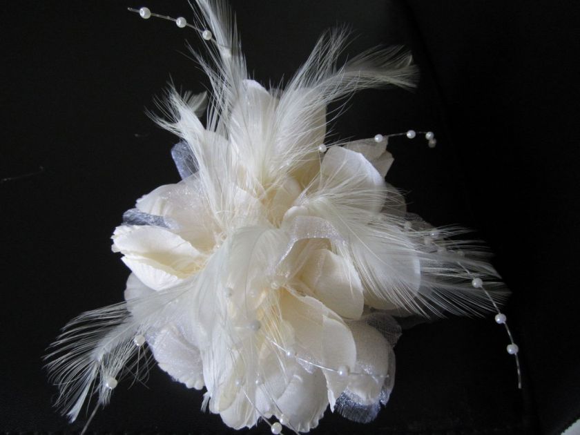 Wedding Ivory Feather Hair Fascinator Clip Women Corsage Brooch Pin 