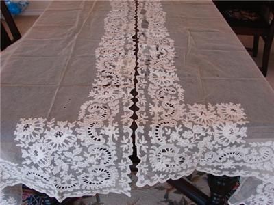 VINTAGE FRENCH NET LACE CURTAINS DRAPES PANELS TAMBOUR WORK 35x70 4 