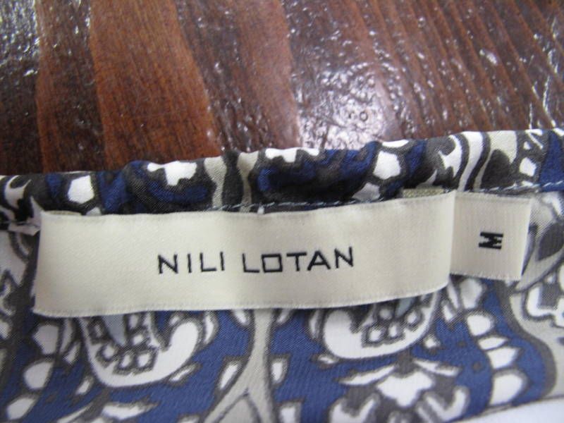 Nili Lotan Blue/Brown/Gray Indian Style Print Long Sleeve V Neck Dress 
