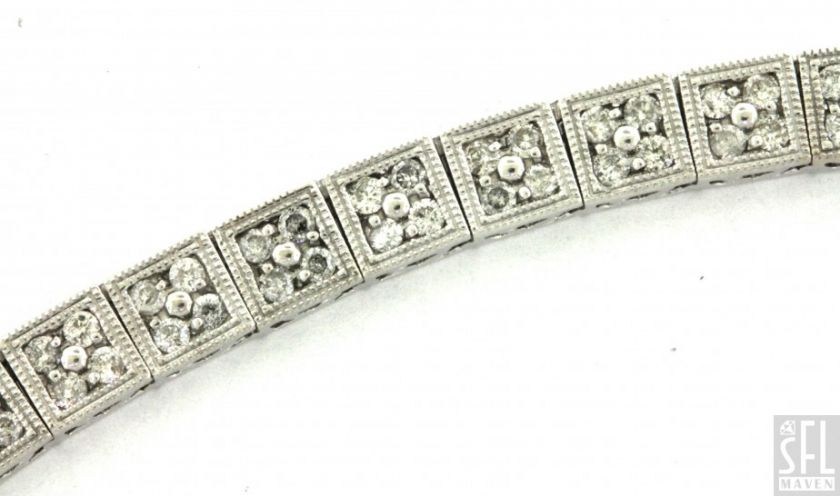   14K WHITE GOLD FANCY 3.0CT DIAMOND LINE MILGRAIN LINK BRACELET  