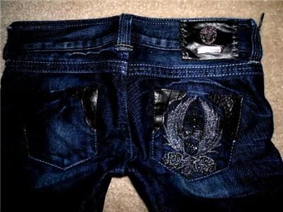 GUESS Premium Stretch Daredevil Studded Leather Pkt Straight Leg Jeans 