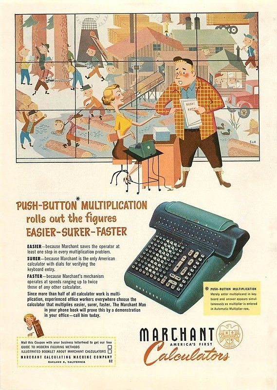 1952 Marchant Push Button Calculator, Vintage Ad  